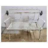 Vintage White Metal Garden Bench - Mesh Seat&Back