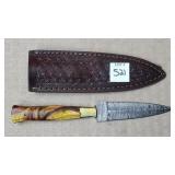 8 3/8" Damascus Steel Knife w/ Leather Sheath