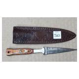 9 1/2" Damascus Steel Knife w/ Leather Sheath