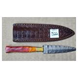 8 3/8" Damascus Steel Knife w/ Leather Sheath