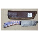 8" Damascus Steel Knife w/ Leather Sheath