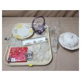 Fenton Purple Floral Glass Basket, Fenton Clear