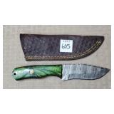 7 3/4" Damascus Steel Knife w/ Leather Sheath