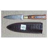 8 1/4" Damascus Steel Knife w/ Leather Sheath