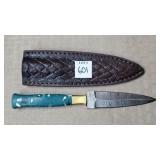 8 3/8" Damascus Steel Knife w/ Leather Sheath