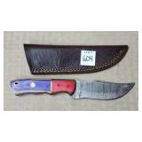 8 1/4" Damascus Steel Knife w/ Leather Sheath