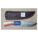 8 1/8" Damascus Steel Knife w/ Leather Sheath