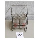 Vintage Mini Pure Milk Bottles w/ Metal Carrier