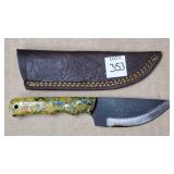 8" Damascus Steel Knife w/ Leather Sheath