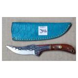 7 3/4" Damascus Steel Knife w/ Leather Sheath