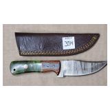 8" Damascus Steel Knife w/ Leather Sheath