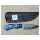 7" Damascus Steel Knife w/ Leather Sheath