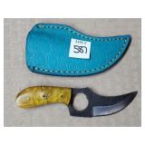 5 3/4" Damascus Steel Knife w/ Leather Sheath