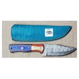 8 1/4" Damascus Steel Knife w/ Leather Sheath