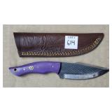 8" Damascus Steel Knife w/ Leather Sheath