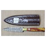 8 3/8" Damascus Steel Knife w/ Leather Sheath
