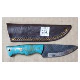 8 1/8" Damascus Steel Knife w/ Leather Sheath