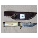 8" Damascus Steel Knife w/ Leather Sheath