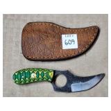 5 7/8" Damascus Steel Knife w/ Leather Sheath