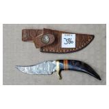 6" Damascus Steel Knife w/ Leather Sheath