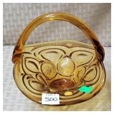 Italian Murano Amber Art Glass Basket