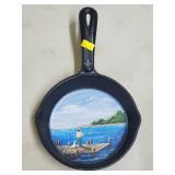 Signed L. Saul 1999 Fisherman Scene 6 1/2" Skillet