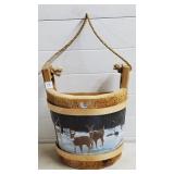 L. Saul 1994 Hand Painted Wooden Hanging Bucket