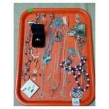 Tray Lot of Assorted Costume Necklaces, Rings,