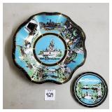Vtg Walt Disney Ruffled Glass Bowl & Coaster