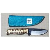 7 5/8" Damascus Steel Knife w/ Leather Sheath