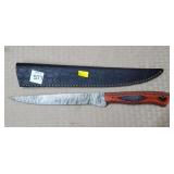 13 3/4" Damascus Steel Long Knife w/ LeatherSheath
