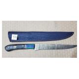 13 6/8" Damascus Steel Long Knife w/ LeatherSheath