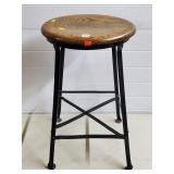 24" Vintage Oak Top Industrial Stool
