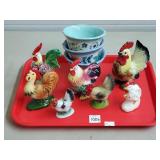 Lot of Rooster Figurines, S&P Shakers, Bowls