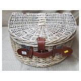 Vintage Wicker & Leather Curved Picnic Basket