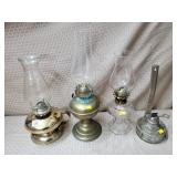 Lot of Antique Oil Lamps w/ Chimneys