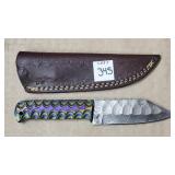 8" Damascus Steel Knife w/ Leather Sheath