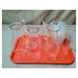 Lot of Assorted Glass Oil Lamps Chimneys & Shades