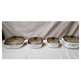 Set of 4 Corningware Cassrole Dishes w/ Pyrex Lids