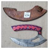 5 1/2" Damascus Steel Ulu Knife w/ Leather Sheath