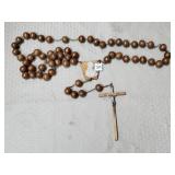 Large Vintage Wood Catholic Rosary w/ Cameo Mount