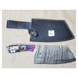 11 3/4" Damascus Steel Cleaver w/ Leather Sheath