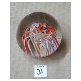 Art Glass Paperweight with Butterfly Style Motif
