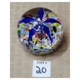 Art Glass Paperweight w/ Blue Starburst/Confetti