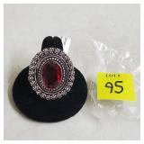 German Silver Garnet Ring, Size 9