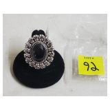 German Silver Black Onyx Ring, Size 8