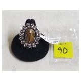 German Silver Tiger Eye Ring, Size 8