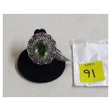 German Silver Green Amethyst Ring, Size 9