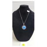 German Silver Blue Onyx Necklace w/ Chain