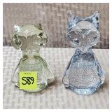 Lot of 2 Owl Bubble Art Glass Paperweights